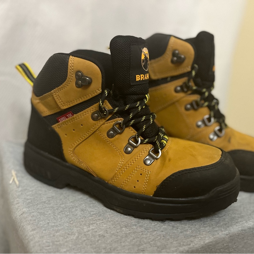 Brahma  Men’s Hightop‎ Steel Toe Work Boots . Safety Size 7.5   gold brown